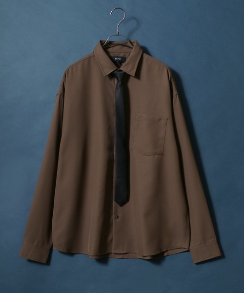 ANPAS（アンパス）の「ANPAS Twill Fabric Oversized Regular Collar Shirt with necktie/別注 ツイル オーバーサイズ ネクタイ付きシャツ レディース メンズ 長袖シャツ レギュラーカラーシャツ（シャツ/ブラウス・メンズ・ダークグリーン/ライトグレー/ホワイト/ベージュ/ブラック/ブルー/ブラウン・M/L）」の4枚目の写真