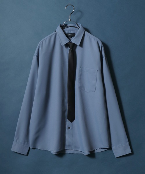 ANPAS（アンパス）の「ANPAS Twill Fabric Oversized Regular Collar Shirt with necktie/別注 ツイル オーバーサイズ ネクタイ付きシャツ レディース メンズ 長袖シャツ レギュラーカラーシャツ（シャツ/ブラウス・メンズ・ダークグリーン/ライトグレー/ホワイト/ベージュ/ブラック/ブルー/ブラウン・M/L）」の7枚目の写真