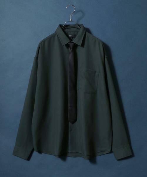 ANPAS（アンパス）の「ANPAS Twill Fabric Oversized Regular Collar Shirt with necktie/別注 ツイル オーバーサイズ ネクタイ付きシャツ レディース メンズ 長袖シャツ レギュラーカラーシャツ（シャツ/ブラウス・メンズ・ダークグリーン/ライトグレー/ホワイト/ベージュ/ブラック/ブルー/ブラウン・M/L）」の6枚目の写真