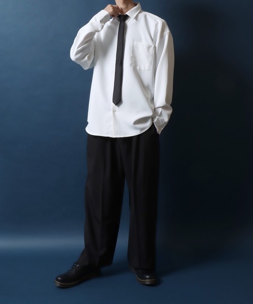 ANPAS（アンパス）の「ANPAS Twill Fabric Oversized Regular Collar Shirt with necktie/別注 ツイル オーバーサイズ ネクタイ付きシャツ レディース メンズ 長袖シャツ レギュラーカラーシャツ（シャツ/ブラウス・メンズ・ダークグリーン/ライトグレー/ホワイト/ベージュ/ブラック/ブルー/ブラウン・M/L）」の16枚目の写真