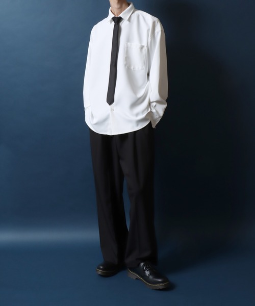 ANPAS（アンパス）の「ANPAS Twill Fabric Oversized Regular Collar Shirt with necktie/別注 ツイル オーバーサイズ ネクタイ付きシャツ レディース メンズ 長袖シャツ レギュラーカラーシャツ（シャツ/ブラウス・メンズ・ダークグリーン/ライトグレー/ホワイト/ベージュ/ブラック/ブルー/ブラウン・M/L）」の18枚目の写真
