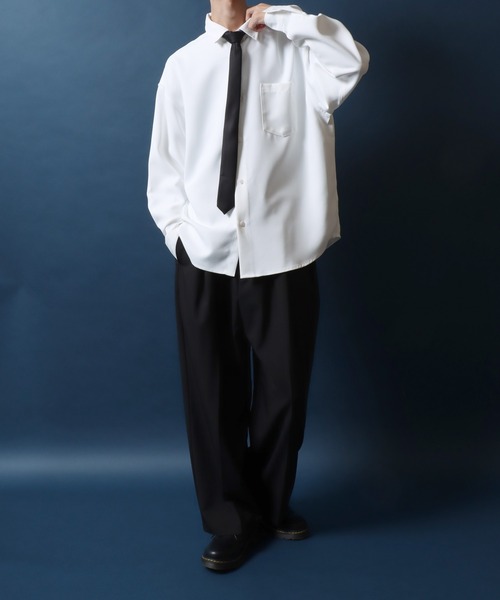 ANPAS（アンパス）の「ANPAS Twill Fabric Oversized Regular Collar Shirt with necktie/別注 ツイル オーバーサイズ ネクタイ付きシャツ レディース メンズ 長袖シャツ レギュラーカラーシャツ（シャツ/ブラウス・メンズ・ダークグリーン/ライトグレー/ホワイト/ベージュ/ブラック/ブルー/ブラウン・M/L）」の17枚目の写真