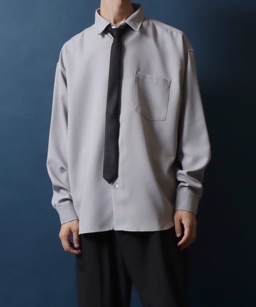 ANPAS Twill Fabric Oversized Regular Collar Shirt with necktie
