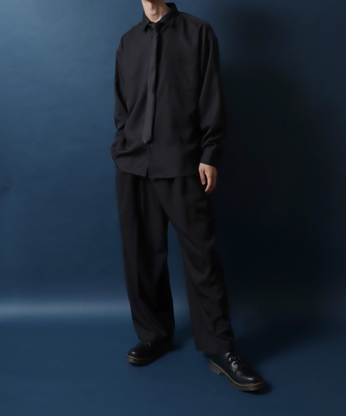 ANPAS（アンパス）の「ANPAS Twill Fabric Oversized Regular Collar Shirt with necktie/別注 ツイル オーバーサイズ ネクタイ付きシャツ レディース メンズ 長袖シャツ レギュラーカラーシャツ（シャツ/ブラウス・メンズ・ダークグリーン/ライトグレー/ホワイト/ベージュ/ブラック/ブルー/ブラウン・M/L）」の20枚目の写真