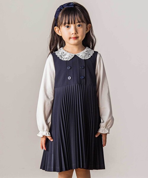 Tartine et Chocolat（タルティーヌエショコラ）の「アコーディオンプリーツジャンパースカート(90～140cm)（ジャンパースカート・キッズ・グレー/ネイビー・120cm/110cm/100cm）」の2枚目の写真