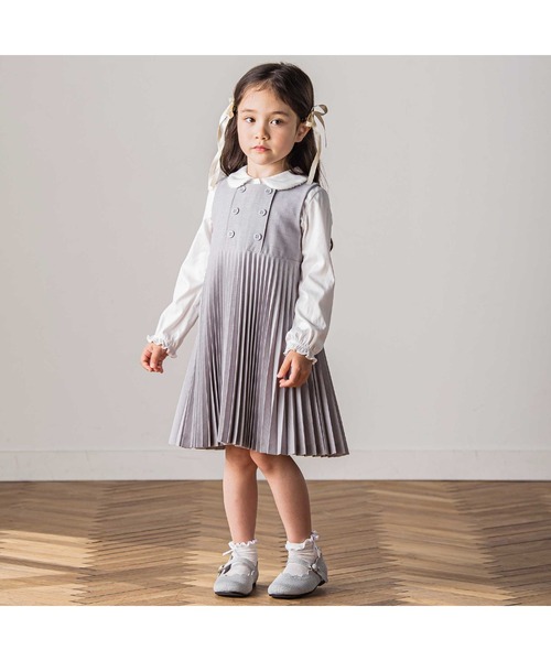 Tartine et Chocolat（タルティーヌエショコラ）の「アコーディオンプリーツジャンパースカート(90～140cm)（ジャンパースカート・キッズ・グレー/ネイビー・120cm/110cm/100cm）」の21枚目の写真