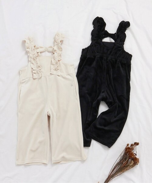 apres les cours(アプレレクール)の「【ジュニア対応】ベロアフリルサロペット(サロペット/オーバーオール・キッズ・ブラック/アイボリー・90/100/110/120/130/140)」の5枚目の写真
