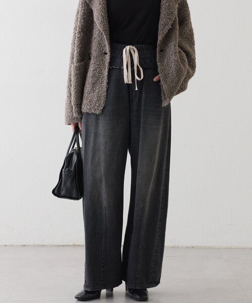 RIVE DROITE(リヴドロワ)の「【キャッチーなデザイン】スウェットドッキングデニム(デニムパンツ・レディース・ブラック/ホワイト系その他・38/36)」の2枚目の写真