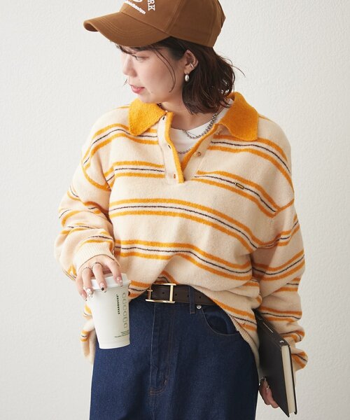 げ*ん様 ESTNATION マルチボーダーポロニット NUNIFE】マルチボーダーポロニット（ニット/セーター）｜NUNIFE