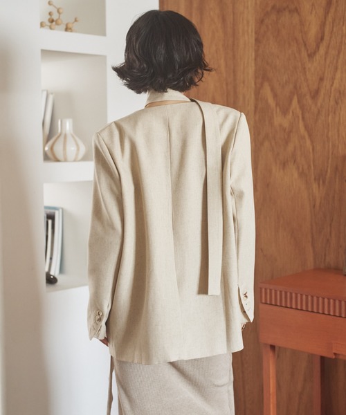 LAULEN(ローレン)の「long tie no collar jacket /ロングタイノーカラージャケット(ノーカラージャケット・レディース・チャコールグレー/アイボリー・FREE)」の4枚目の写真