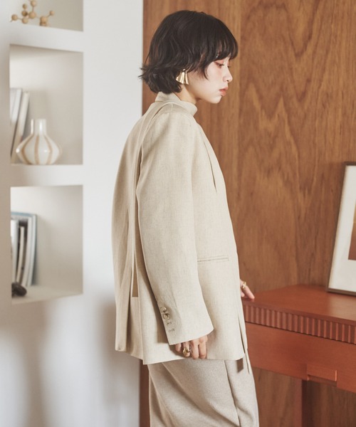 LAULEN(ローレン)の「long tie no collar jacket /ロングタイノーカラージャケット(ノーカラージャケット・レディース・チャコールグレー/アイボリー・FREE)」の13枚目の写真