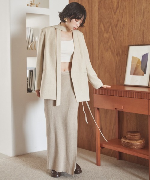 LAULEN(ローレン)の「long tie no collar jacket /ロングタイノーカラージャケット(ノーカラージャケット・レディース・チャコールグレー/アイボリー・FREE)」の16枚目の写真