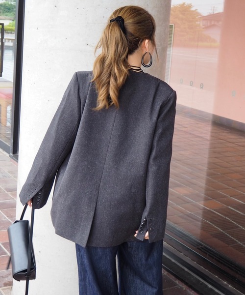 LAULEN(ローレン)の「long tie no collar jacket /ロングタイノーカラージャケット(ノーカラージャケット・レディース・チャコールグレー/アイボリー・FREE)」の14枚目の写真
