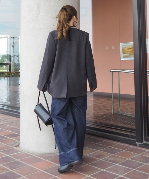 LAULEN(ローレン)の「long tie no collar jacket /ロングタイノーカラージャケット(ノーカラージャケット・レディース・チャコールグレー/アイボリー・FREE)」の8枚目の写真