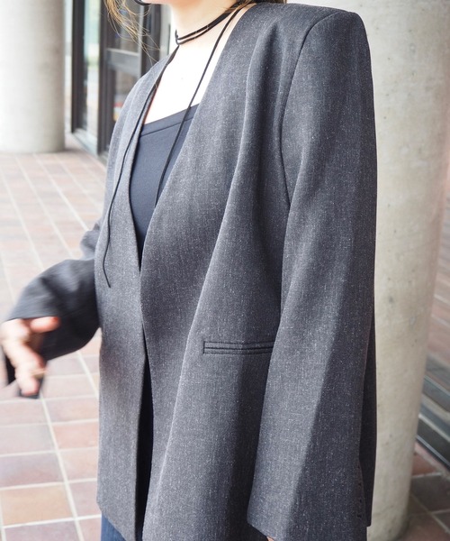 LAULEN(ローレン)の「long tie no collar jacket /ロングタイノーカラージャケット(ノーカラージャケット・レディース・チャコールグレー/アイボリー・FREE)」の17枚目の写真