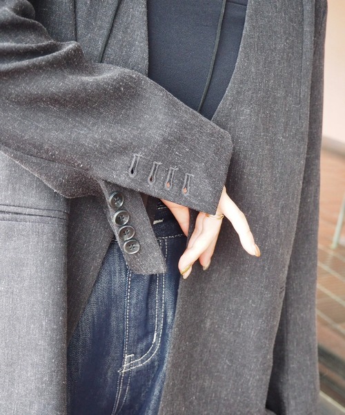 LAULEN(ローレン)の「long tie no collar jacket /ロングタイノーカラージャケット(ノーカラージャケット・レディース・チャコールグレー/アイボリー・FREE)」の11枚目の写真