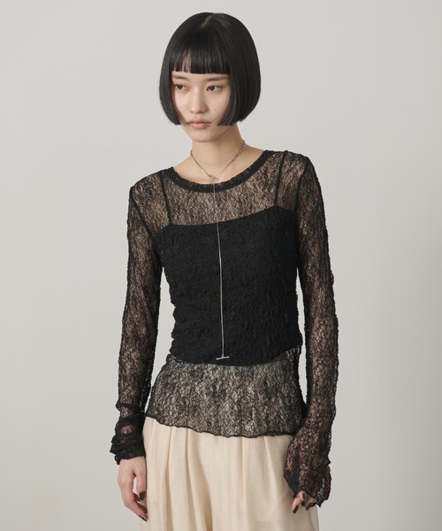 AIC. エーアイシー シースルー切替トップス/センタースリットスラックス AIC.（エーアイシー）の「シースルー切り替えトップス