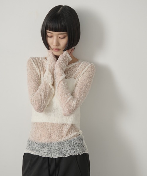 AIC. エーアイシー シースルー切替トップス/センタースリットスラックス AIC. エーアイシー シースルー切替トップス/センタースリット