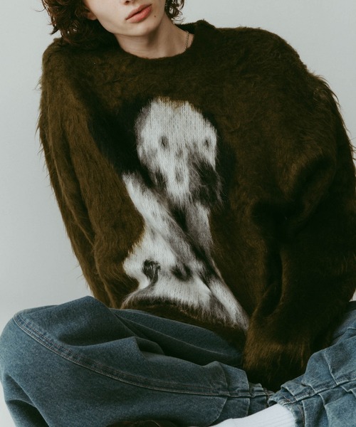 Knuth Marf】dalmatian shaggy knit(unisex)/green/ニットセーター