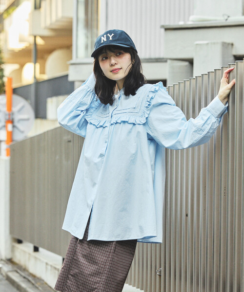 FREAK'S STORE(フリークスストア)の「<新色追加>スクエア スタンドフリルブラウス(シャツ/ブラウス・レディース・ブラック/オリーブ/オフホワイト/サックスブルー・フリ-)」の8枚目の写真