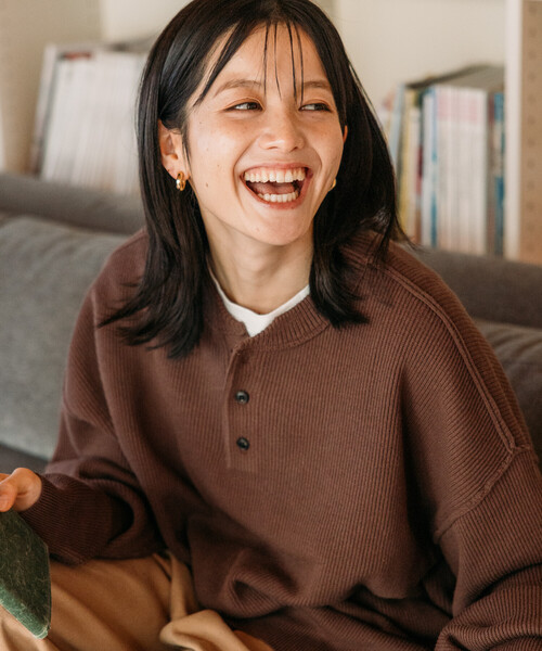 現行完売品✨45R スムースの908ヘンリー　ブラック　ヘンリーネックニット FREAK'S STORE（フリークスストア） セーター ニット 限定展開