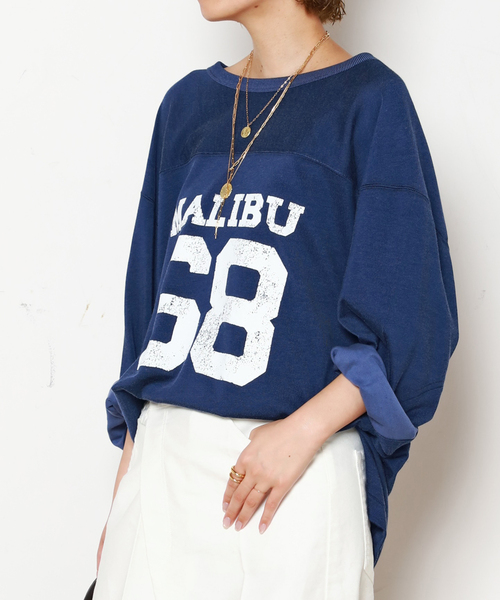 AP STUDIO(エーピーストゥディオ)の「【athletic wear MASON】別注レーヨンフットボールTシャツ(Tシャツ/カットソー・レディース・ブルー/ボルドー・FREE)」の4枚目の写真