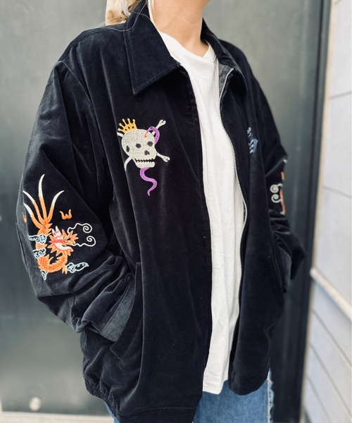HOUSTON(ヒューストン)の「HOUSTON / COTTON VELVETEEN VIETNAM JACKET TIGER・MAP / 51507 / 51508(スカジャン・レディース・ブラック/ブラック系その他・X-LARGE/LARGE)」の1枚目の写真
