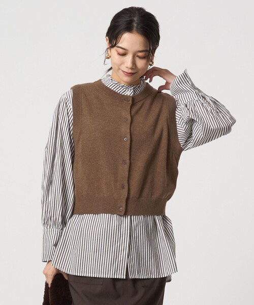 セール】ニットベスト×フリルネック ブラウス（シャツ/ブラウス
