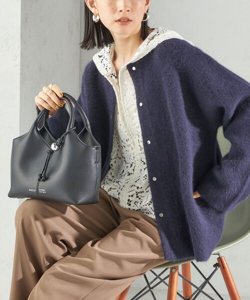 フォックス ブレンド ノーカラー ニット コート（ノーカラーコート