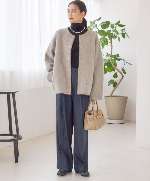 セール】フォックス ブレンド ノーカラー ニット コート（ノーカラー