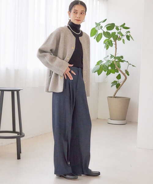 セール】フォックス ブレンド ノーカラー ニット コート（ノーカラー