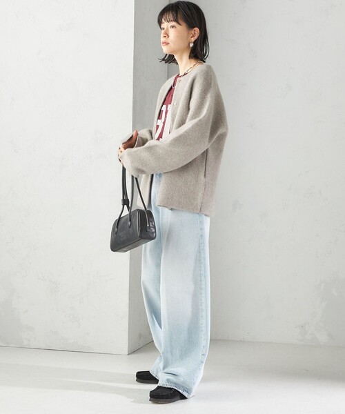 SHIPS(シップス)の「フォックス ブレンド ノーカラー ニット コート(ノーカラーコート・レディース・ライトブルー/ベージュ/ネイビー・ONE SIZE)」の10枚目の写真