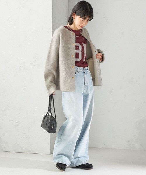 SHIPS(シップス)の「フォックス ブレンド ノーカラー ニット コート(ノーカラーコート・レディース・ライトブルー/ベージュ/ネイビー・ONE SIZE)」の12枚目の写真