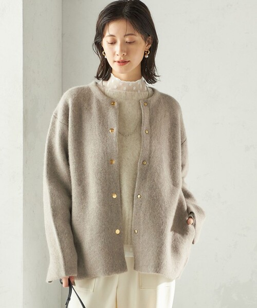 ニットコート フォックス ブレンド ノーカラー ニット コート（ノーカラーコート