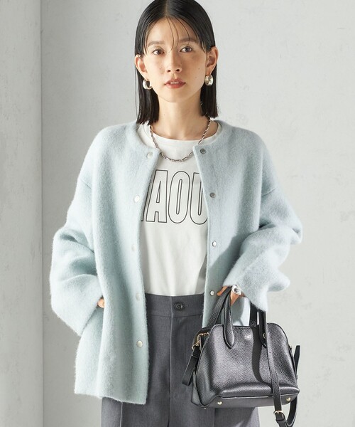 セール】フォックス ブレンド ノーカラー ニット コート（ノーカラー