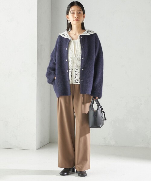 フォックス ブレンド ノーカラー ニット コート（ノーカラーコート