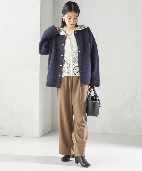 フォックス ブレンド ノーカラー ニット コート（ノーカラーコート