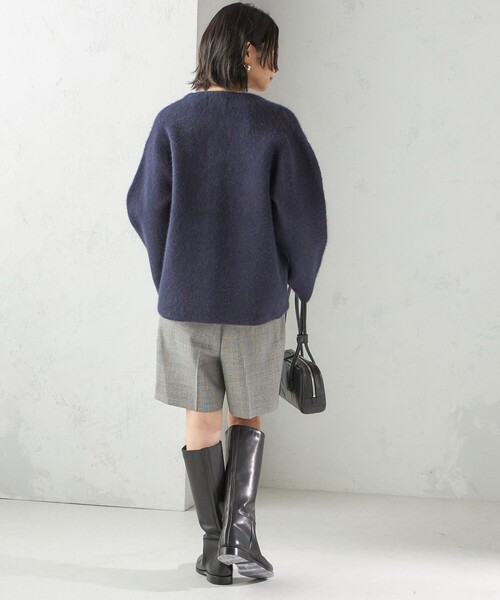 フォックス ブレンド ノーカラー ニット コート（ノーカラーコート