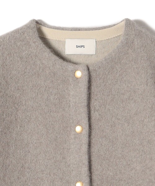 フォックス ブレンド ノーカラー ニット コート（ノーカラーコート