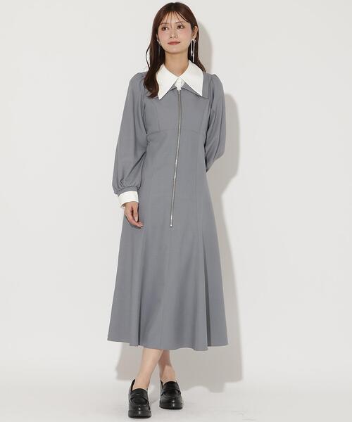 セール】レイヤード襟フロントZIPワンピース（ワンピース）｜AND