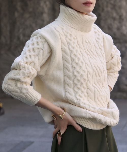 2025AW】タートルネック ケーブルニット プルオーバー（ニット