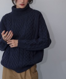 タートルネック ケーブル編み ケーブルニット ハイネック ケーブル編み