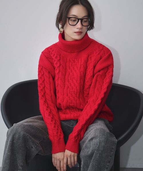 2025AW】タートルネック ケーブルニット プルオーバー（ニット