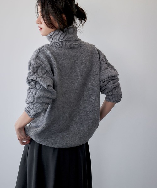 セール】【2025AW】タートルネック ケーブルニット プルオーバー