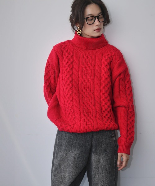 セール】【2025AW】タートルネック ケーブルニット プルオーバー