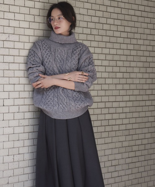 セール】【2025AW】タートルネック ケーブルニット プルオーバー