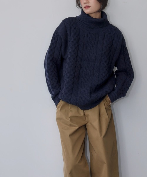 セール】【2025AW】タートルネック ケーブルニット プルオーバー