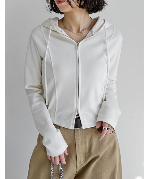 Re:EDIT（リエディ）の「[イージーケア]ライトダンボールビスチェラインパーカー（パーカー・レディース・ブラック/アイボリー/グレー/チャコールグレー・MEDIUM/LARGE）」の2枚目の写真