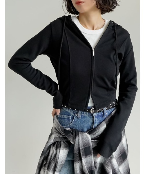 Re:EDIT（リエディ）の「[イージーケア]ライトダンボールビスチェラインパーカー（パーカー・レディース・ブラック/アイボリー/グレー/チャコールグレー・MEDIUM/LARGE）」の5枚目の写真