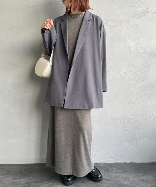 mizuiroind（ミズイロインド）の「[mizuiro ind/ミズイロインド] テーラード シャツジャケット（テーラードジャケット・レディース・ブラック/ライトグレー・F）」の4枚目の写真